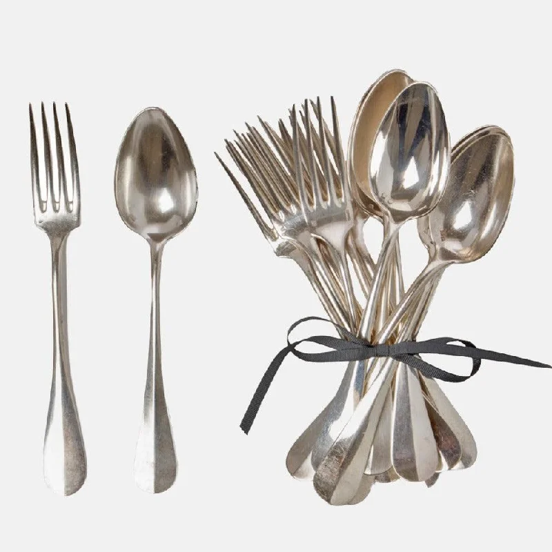 French Vintage Silver Flatware, Set of 12
