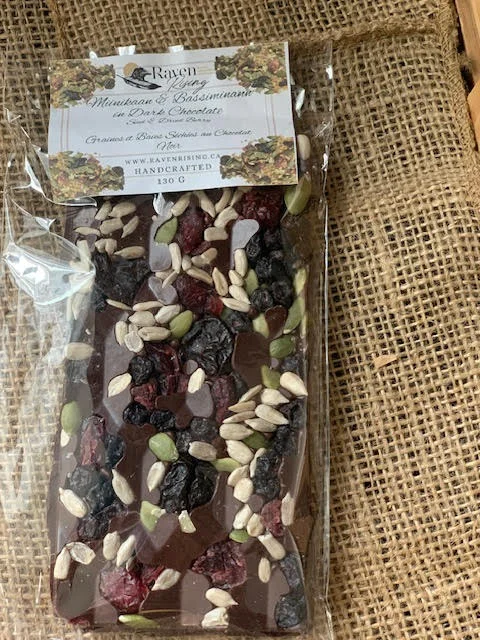 Dark Chocolate Miinikaan & Baasiminaan Bar (Seed and Fruit); By Raven Rising